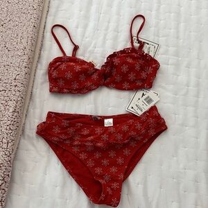 Stylish Red Floral Bikini Set